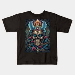 Mystical Feathered Skull Artwork Kids T-Shirt